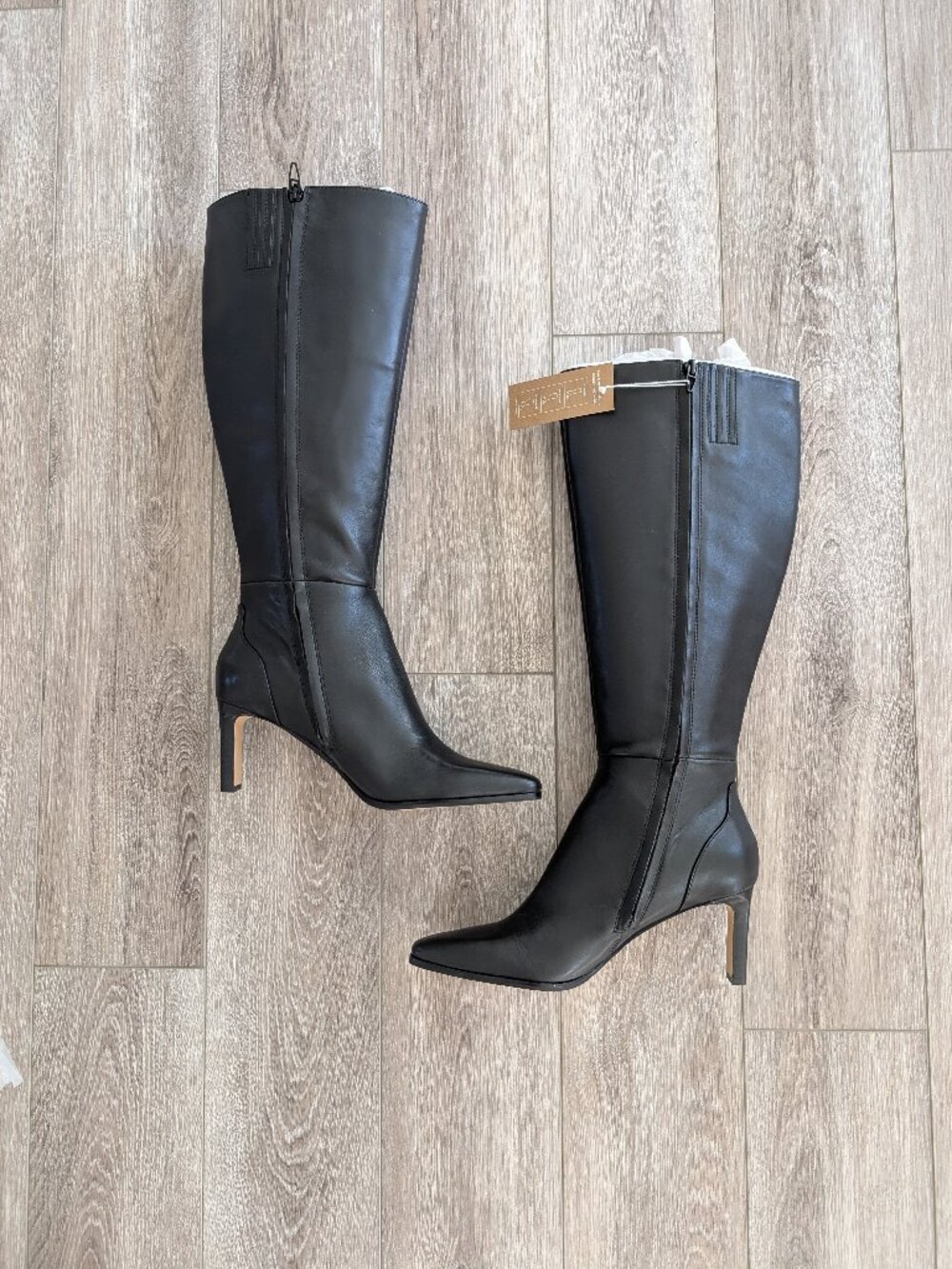 Dolce Vita Emmi Boots Black Knee-High Pointed Toe Leather WIDE CALF, Size 9E